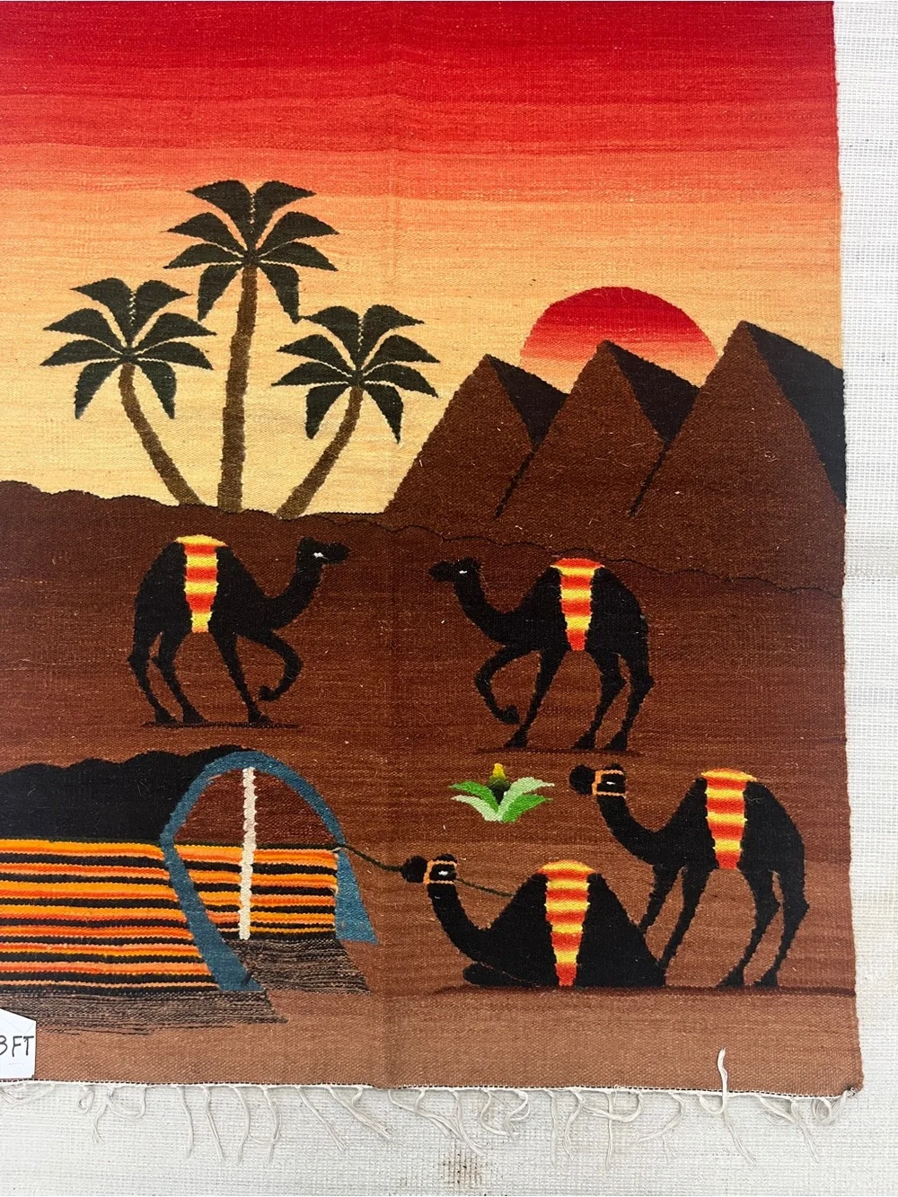 Handwoven Desert Scene Wall Hanging — Sunset Red, Orange, Brown Egyptian